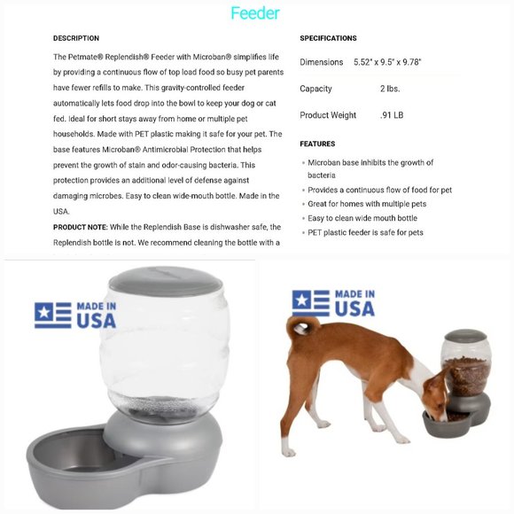 'PETMATE' REPLEN̈ÐISH PET FEEDER SYSTEM 2-PIECE SET FOOD & WATER COMPLETE SET - Picture 9 of 16